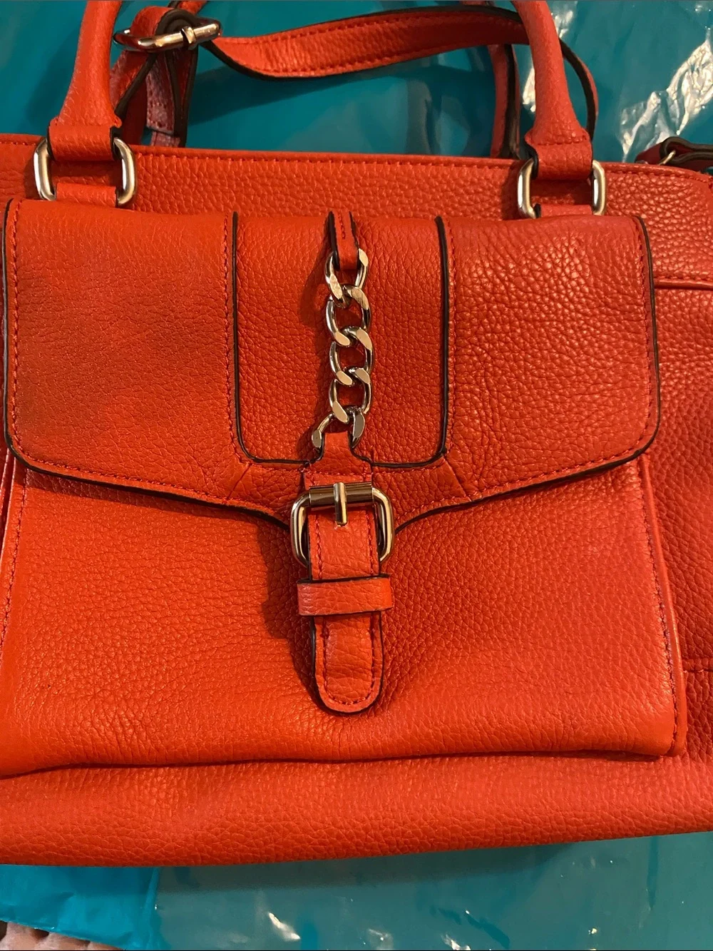 Giani Bernini Vibrant Orange Pebbled Satchel with Chain & Buckle
